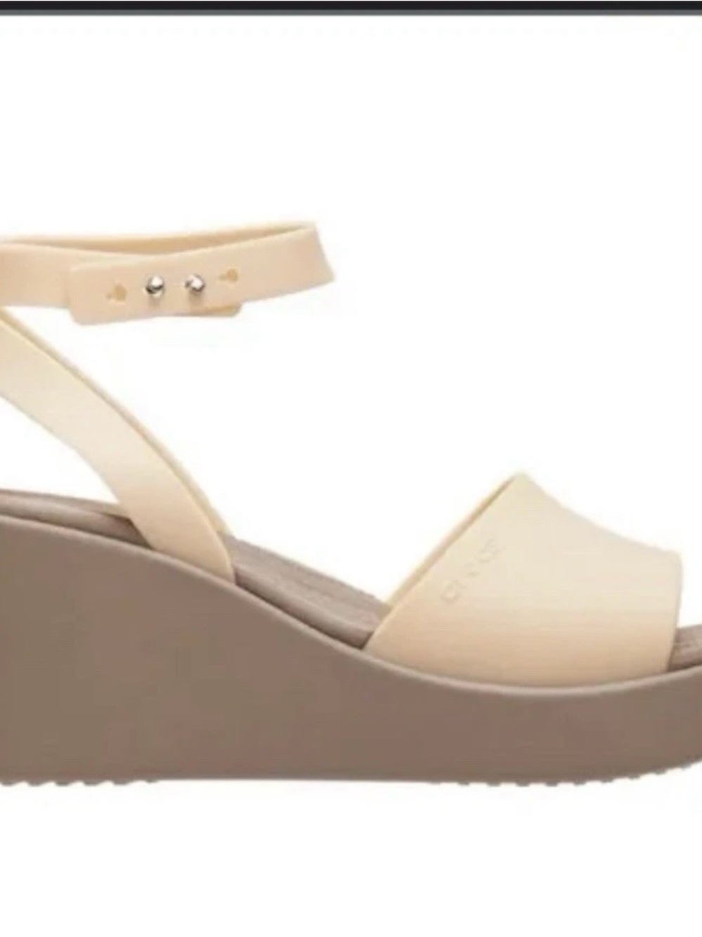 CROCS Women's Cream Wedge Sandal with Ankle Strap